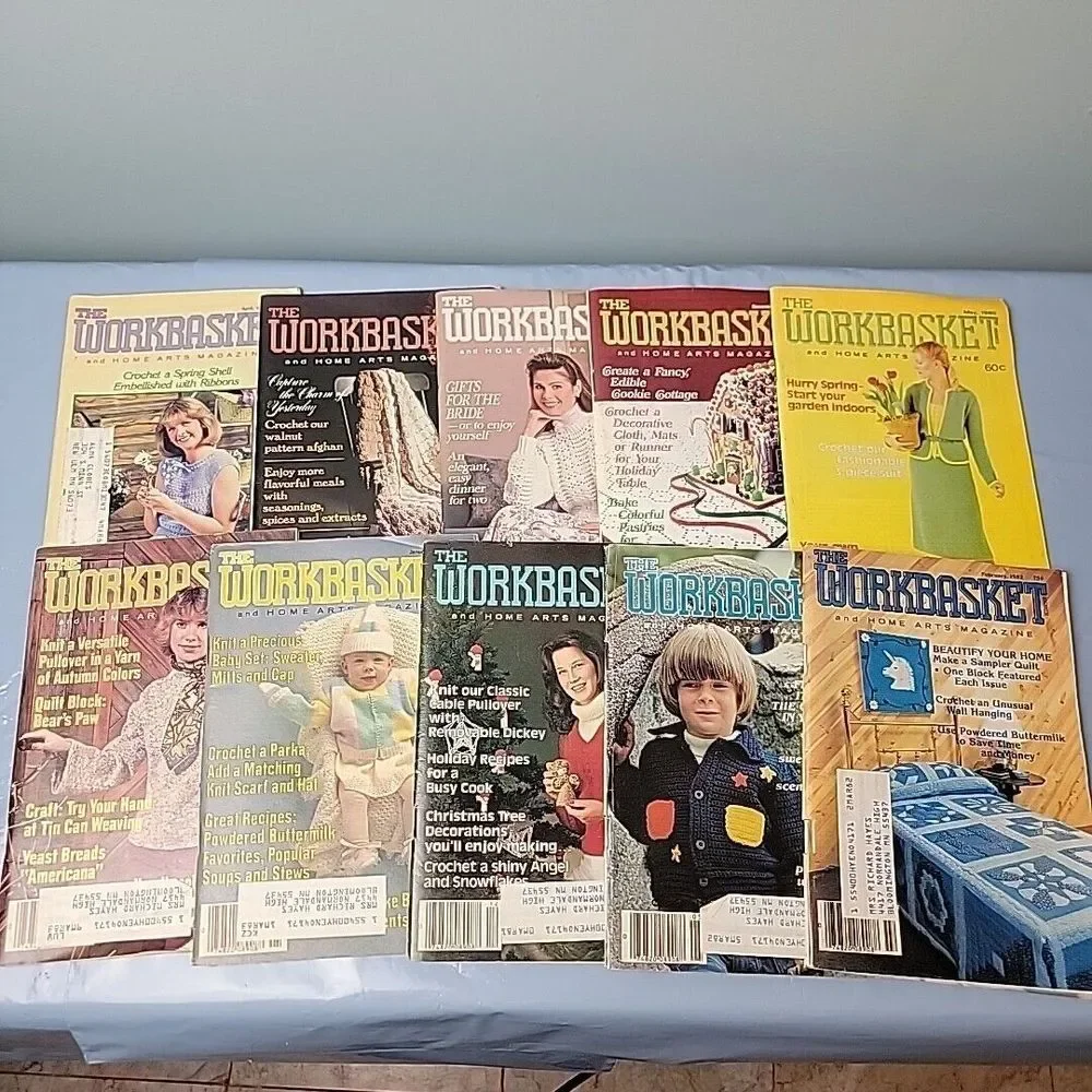 The Work Basket Magazines 10 Vintage Crafts Sewing Needlecraft Art Ads 1980's